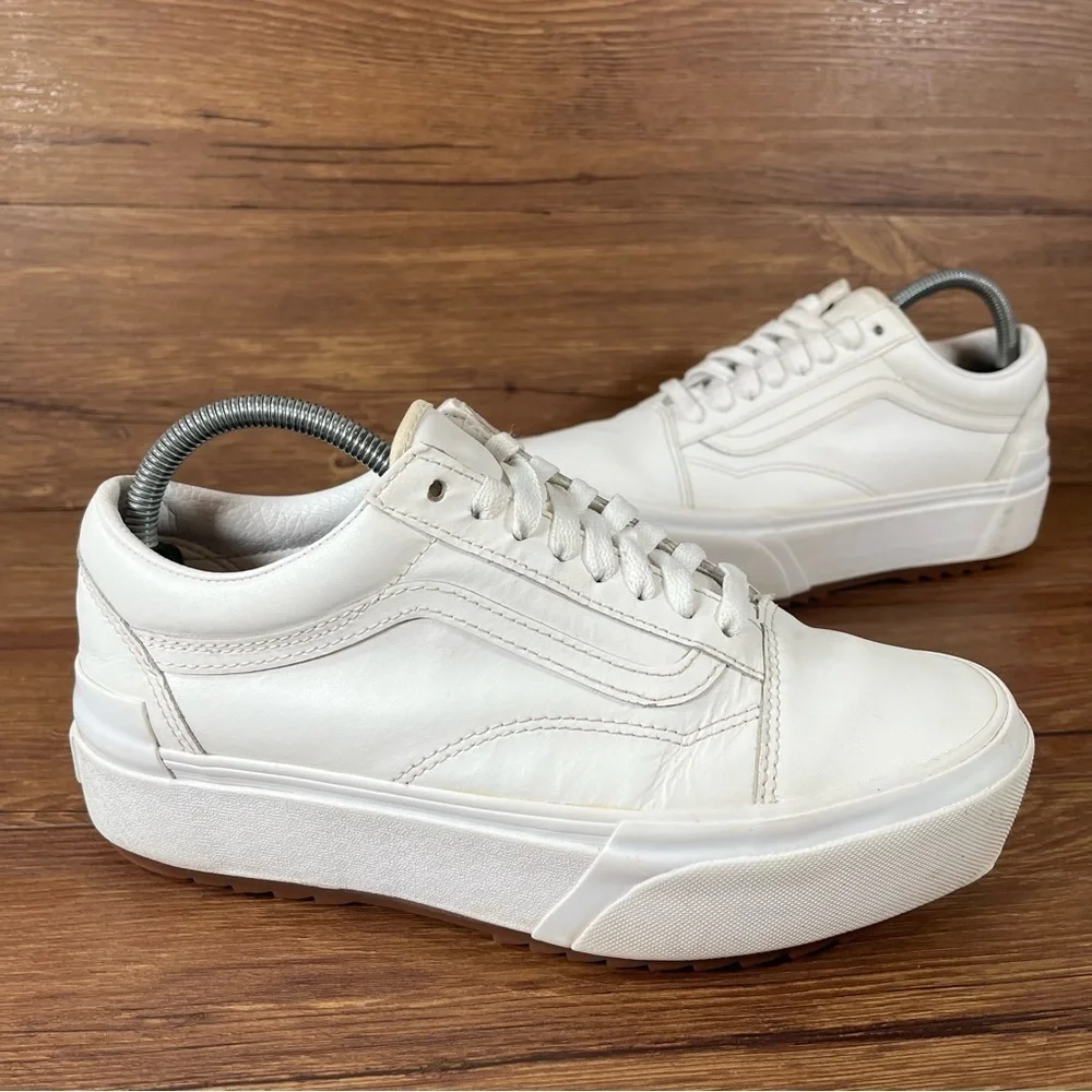 Vans Old Skool Platform White Leather Low Top Sneakers Women’s Size 9 Shoes